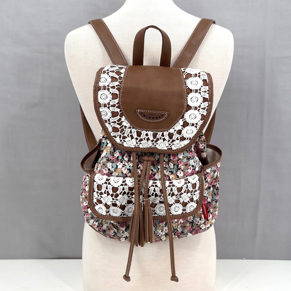 Vintage Unionbay Womens Backpack Brown Floral‎ Lace Cottagecore Coquette Boho